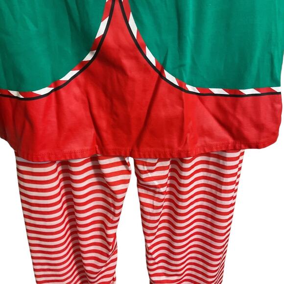 WONDERSHOP PAJAMA SET Women’s LARGE Elf Holiday Shirt & Pant Green Red Christmas - Picture 3 of 9